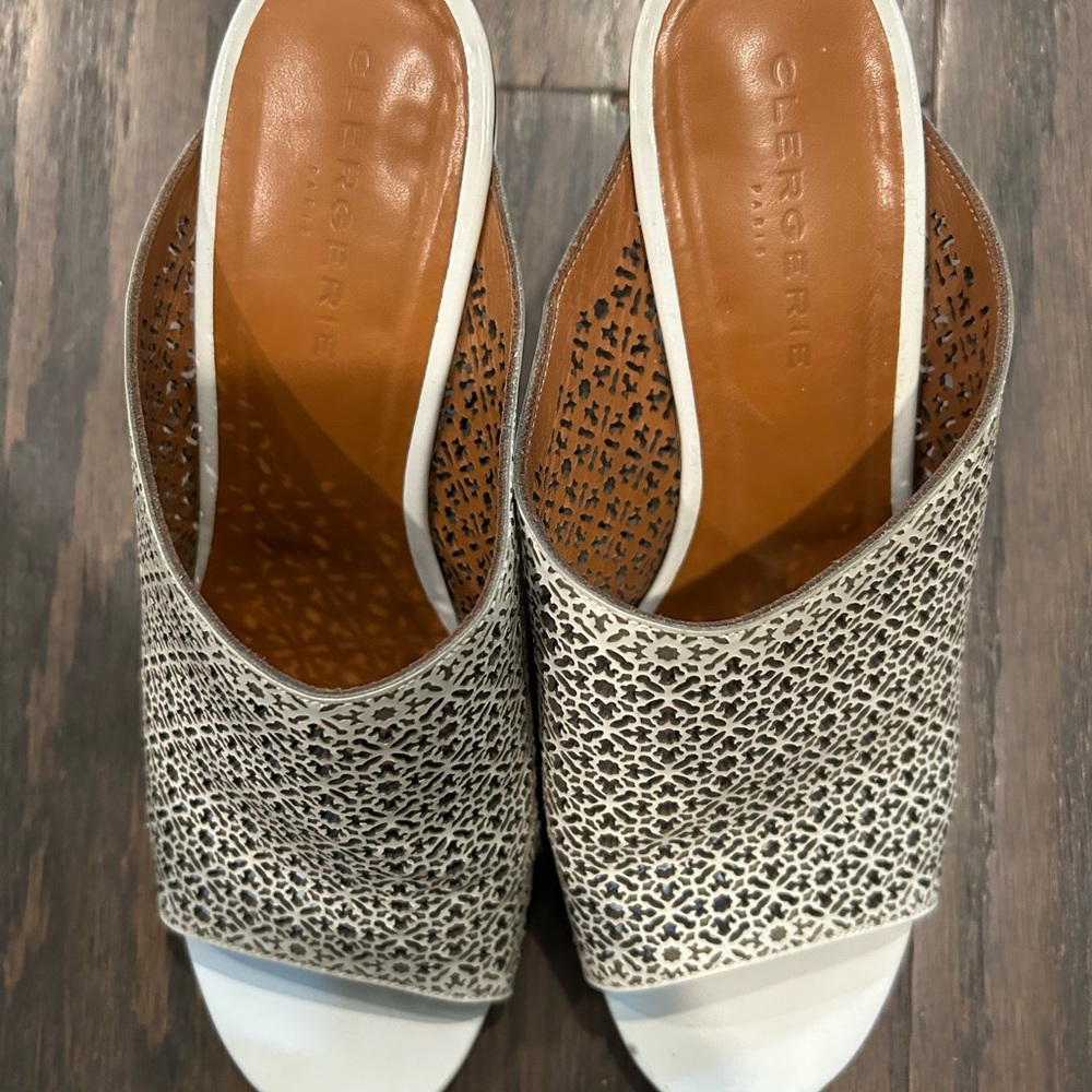 Robert Clergerie - White Cut Out Patton Leather Mules.